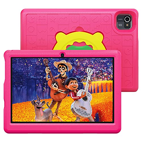 ANYWAY.GO 10.1 Pulgadas Tablet Niños, Android 10.0 Tablet Infantil, Pantalla IPS HD, 2GB + 32GB, QuadCore, Kidoz Preinstalado, WiFi, Bluetooth, Doble Cámara Tablet PC Juegos Educativos (Pink)