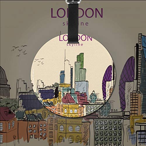 Area Rug London City Skyline Personalizado Cuero de Lujo Maleta Etiqueta Conjunto de Accesorios de Viaje Redondo Etiquetas de Equipaje Negro Negro
 2 PC
