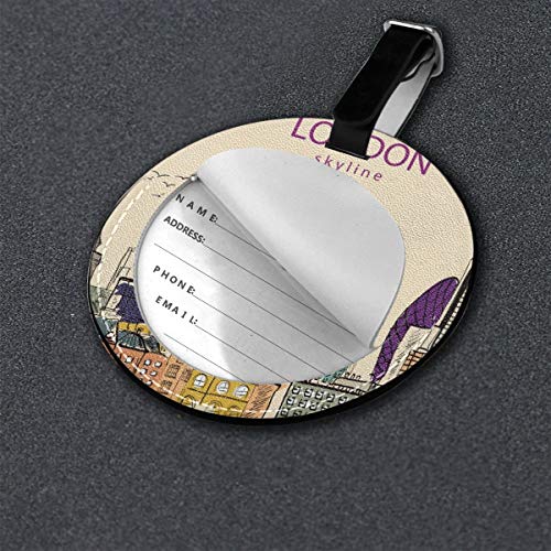 Area Rug London City Skyline Personalizado Cuero de Lujo Maleta Etiqueta Conjunto de Accesorios de Viaje Redondo Etiquetas de Equipaje Negro Negro
 2 PC