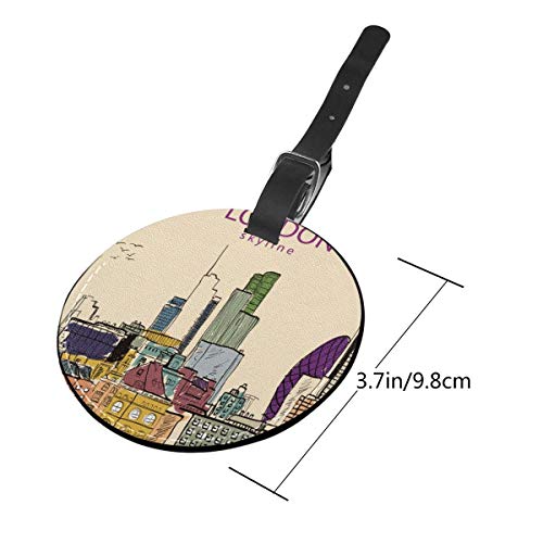 Area Rug London City Skyline Personalizado Cuero de Lujo Maleta Etiqueta Conjunto de Accesorios de Viaje Redondo Etiquetas de Equipaje Negro Negro
 2 PC