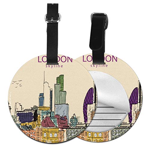 Area Rug London City Skyline Personalizado Cuero de Lujo Maleta Etiqueta Conjunto de Accesorios de Viaje Redondo Etiquetas de Equipaje Negro Negro
 2 PC