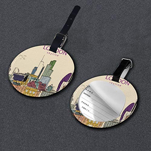 Area Rug London City Skyline Personalizado Cuero de Lujo Maleta Etiqueta Conjunto de Accesorios de Viaje Redondo Etiquetas de Equipaje Negro Negro
 2 PC