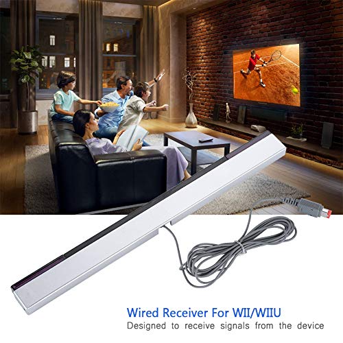 ASHATA Barra de Sensores de Infrarrojos con Cable para Nintendo Wii/para Wii U Consola, Inalámbrico Barra De Sensor de Movimiento Rayos, Soporte Transparente (Plateada)