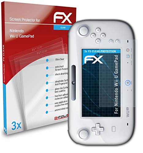 atFoliX Lámina Protectora de Pantalla compatible con Nintendo Wii U GamePad Película Protectora, ultra transparente FX Lámina Protectora (3X)