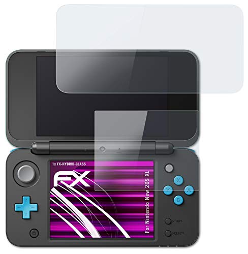 atFoliX Lámina Protectora de plástico Cristal compatible con Nintendo New 2DS XL Película Vidrio, 9H Hybrid-Glass FX Protector Pantalla Vidrio templado de plástico (Set de 1)