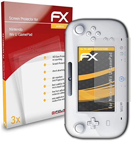 atFoliX Película Protectora compatible con Nintendo Wii U GamePad Lámina Protectora de Pantalla, antirreflejos y amortiguadores FX Protector Película (3X)