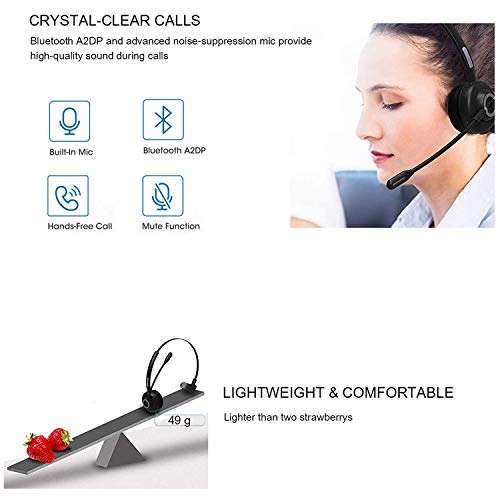 Audífonos Bluetooth de oficina con micrófono, auriculares inalámbricos con cancelación de ruido, auriculares con manos libres con base de carga para centro de llamadas, hogar, smartphones, PC.