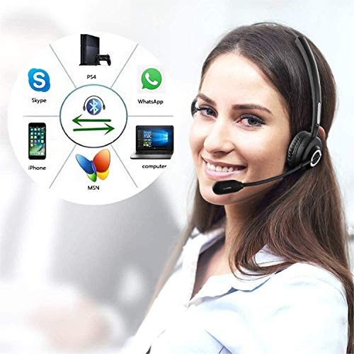 Audífonos Bluetooth de oficina con micrófono, auriculares inalámbricos con cancelación de ruido, auriculares con manos libres con base de carga para centro de llamadas, hogar, smartphones, PC.