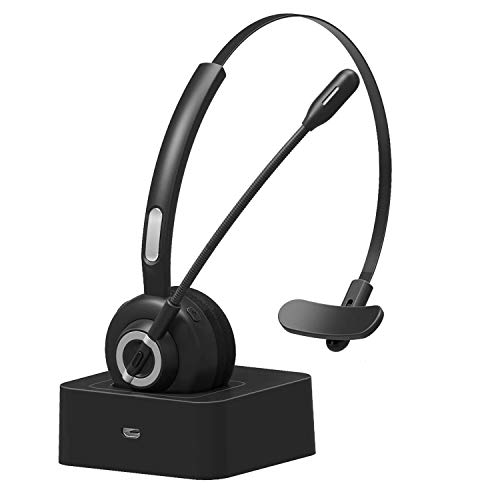 Audífonos Bluetooth de oficina con micrófono, auriculares inalámbricos con cancelación de ruido, auriculares con manos libres con base de carga para centro de llamadas, hogar, smartphones, PC.