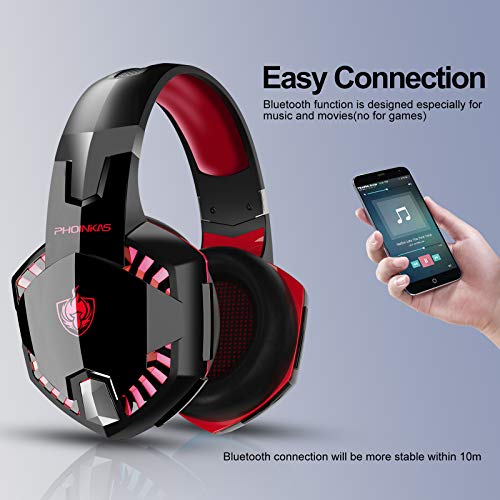 Auriculares PS4, PHOINIKAS Wired Gaming Kopfhörer für Xbox One, PC, Versión Mejorada Auriculares inalámbricos con Sonido Envolvente de Graves 7.1, Noise Cancelling-Mik, LED Licht - Red