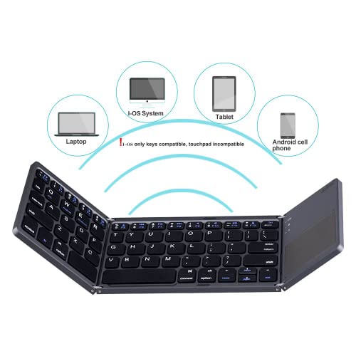 AURTEC Teclado Bluetooth Plegable con Teclado táctil inalámbrico, Recargable, portátil, inalámbrico, para PC, Tableta, Android, Smartphone, Color Gris Oscuro