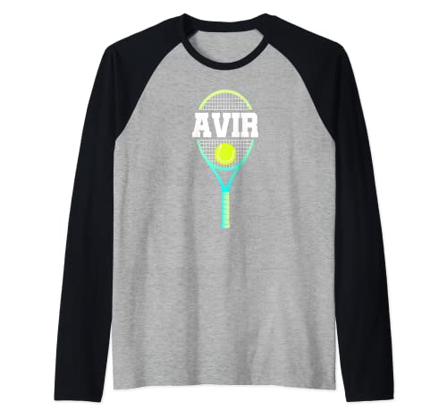 Avir Name - Ventilador deportivo de pelota y raqueta para niños Camiseta Manga Raglan