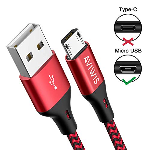 AVIWIS Cable Micro USB [3Pack 2M] 3A Carga Rápida Cable Android Nylon Movil Cables Cargador Micro USB Compatible con Samsung Galaxy S7 S6 Edge S5 J7 J5 J3 A10 A6, Huawei, HTC, Kindle -Rojo