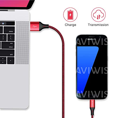 AVIWIS Cable Micro USB [3Pack 2M] 3A Carga Rápida Cable Android Nylon Movil Cables Cargador Micro USB Compatible con Samsung Galaxy S7 S6 Edge S5 J7 J5 J3 A10 A6, Huawei, HTC, Kindle -Rojo