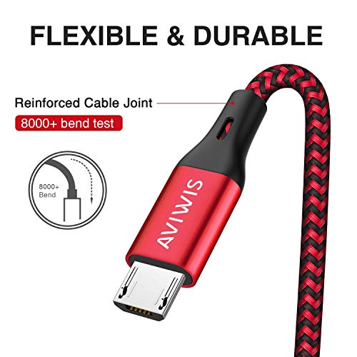 AVIWIS Cable Micro USB [3Pack 2M] 3A Carga Rápida Cable Android Nylon Movil Cables Cargador Micro USB Compatible con Samsung Galaxy S7 S6 Edge S5 J7 J5 J3 A10 A6, Huawei, HTC, Kindle -Rojo