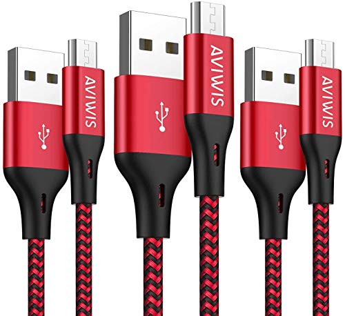 AVIWIS Cable Micro USB [3Pack 2M] 3A Carga Rápida Cable Android Nylon Movil Cables Cargador Micro USB Compatible con Samsung Galaxy S7 S6 Edge S5 J7 J5 J3 A10 A6, Huawei, HTC, Kindle -Rojo