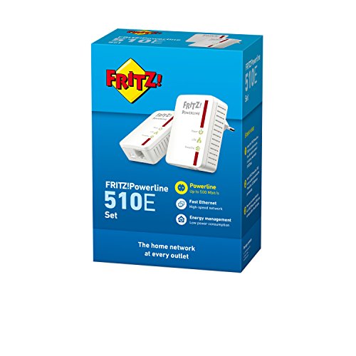 AVM Fritz!Powerline 510E Set International - Adaptador/Extensor de Red por línea Eléctrica, PLC, Compatible IEEE P1901, 500 Mbps, 1 Puerto LAN Fast Ethernet, Blanco