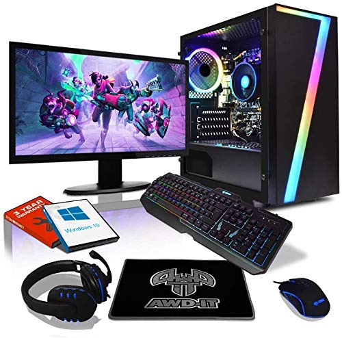 AWD-IT Set Gaming PC - Procesador AMD Ryzen 5 Pro 3350G de 4 núcleos • Pantalla LED de 24 pulgadas • Teclado y ratón Gamer • 16 GB • 1 TB • Funda LED Seven RGB • WiFi • Windows 10