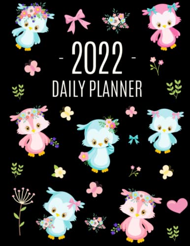 Baby Owl Planner 2022: Beautiful Bird Organizer: January–December (12 Months) | Cute Forest Animal Agenda With Butterflies, Flowers & Hearts