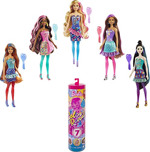 Barbie Color Reveal Fiesta, muñeca sorpresa de cumpleaños con accesorios de moda de juguete Mattel GTR96
