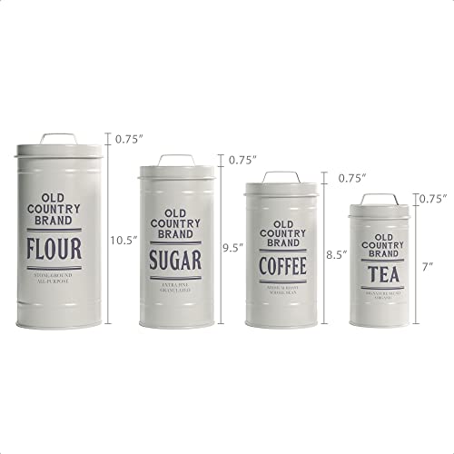 Barnyard Designs - Juego de 4 botes decorativos de cocina con tapas de metal galvanizado blanco rústico vintage para decoración de granja de campo, para almacenamiento de azúcar