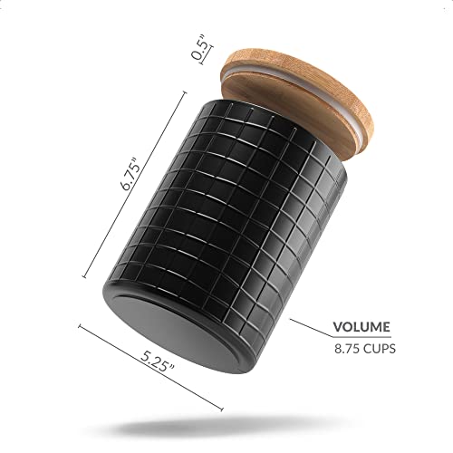 Barnyard Designs Recipientes de cocina con tapas de bambú, juego de recipientes de metal herméticos, café, azúcar, té, harina, decoración de cocina, granja, negro, 13,3 x 17,1 cm, juego de 3