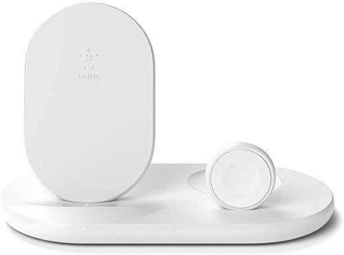 Belkin - Cargador inalámbrico 3 en 1, estación de carga de 7.5 W para iPhone, Apple Watch y AirPods, base de carga para iPhone, soporte de carga para Apple Watch, blanco