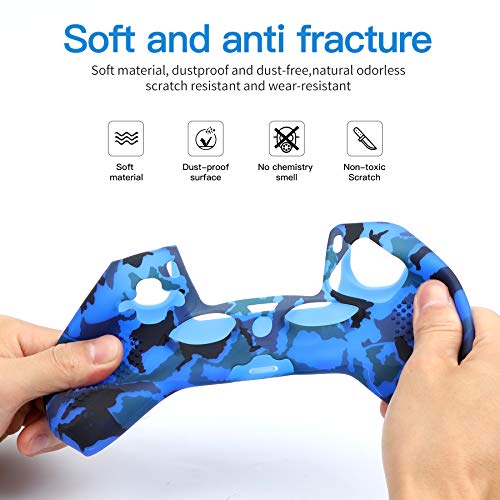 Benazcap Funda para Mando PS5 DualSense,Silicona Suave, A Prueba de Polvo, elástica,Piel del Controlador PS5 x 1,con Agarre de Pulgar basculante x 10,Azul Camuflaje