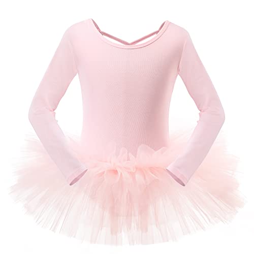 Bezioner Maillot de Danza Tutú Vestido de Ballet Gimnasia Leotardo Algodón Body Clásico para Niña (110 (100-110 cm, 3-4 años), Rosa de Manga Larga)