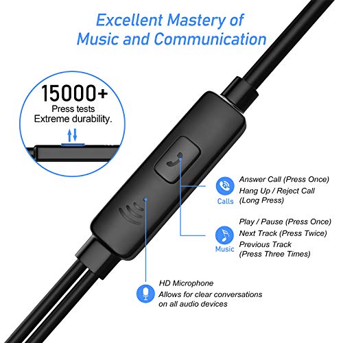 Blukar Auriculares In Ear, Auriculares con Cable y Micrófono Headphone Sonido Estéreo para Phone,Galaxy, Huawei, XiaoMi, PC, MP3/MP4 Android y Todos los Dispositivos de Auriculares de 3,5 mm(Rojo)