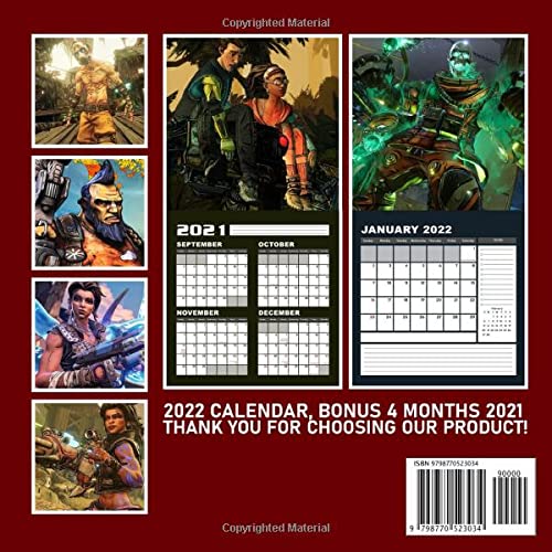 Borderlands Legendary Calendar 2022: January 2022 - December 2022 OFFICIAL Squared Monthly Calendar, 12 Months | BONUS 4 Months 2021