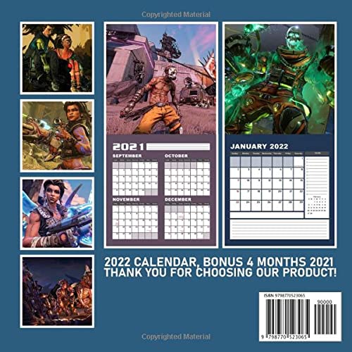 Borderlands Legendary Calendar 2022: January 2022 - December 2022 OFFICIAL Squared Monthly Calendar, 12 Months | BONUS 4 Months 2021
