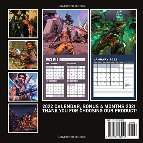 Borderlands Legendary Calendar 2022: January 2022 - December 2022 OFFICIAL Squared Monthly Calendar, 12 Months | BONUS 4 Months 2021