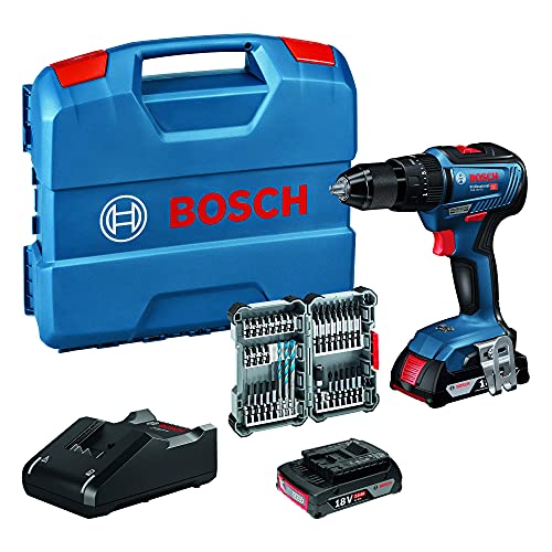 Bosch Professional 18V System GSB 18V-55 - Taladro percutor a batería (55 Nm, 2 baterías x 2.0 Ah, set 35 acc. impacto, en maletín) - Amazon Edition