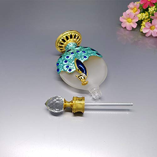Botella de perfume recargable vacía de 10 ml Contenedor decorativo de pavo real vintage para regalo de viaje- Elegante azul