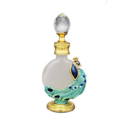 Botella de perfume recargable vacía de 10 ml Contenedor decorativo de pavo real vintage para regalo de viaje- Elegante azul