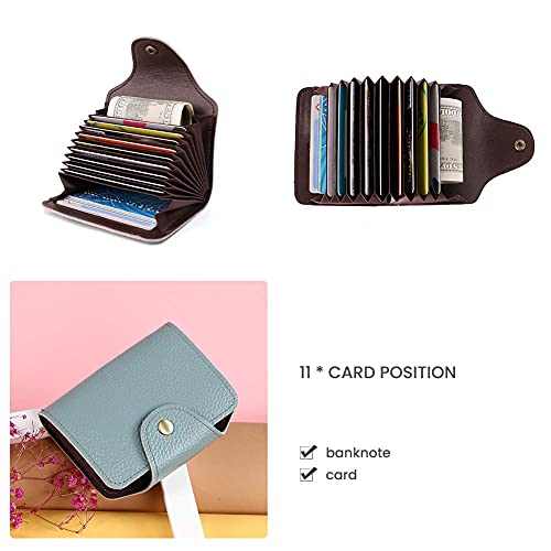 BRASS TACKS Leathercraft Tarjetero de Cuero Genuino para Mujer Cartera con 11 Ranuras para Tarjetas (Azul)