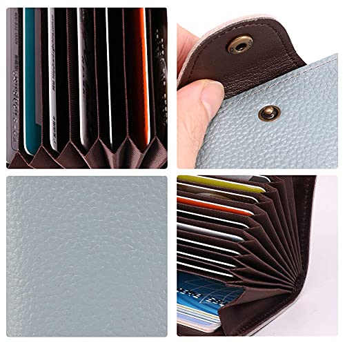 BRASS TACKS Leathercraft Tarjetero de Cuero Genuino para Mujer Cartera con 11 Ranuras para Tarjetas (Azul)