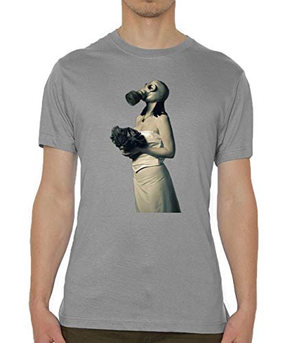Bride Girl with A Gasmask Cold War Themed Gris Crew Neck Men's T-Shirt L