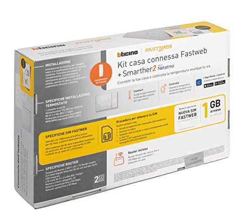 Bticino Termostato WiFi Inteligente Smarther2 with Netatmo SXW8002KIT, Integrado, Blanco + Router 4G WiFi + Voucher para SIM 4G Fastweb