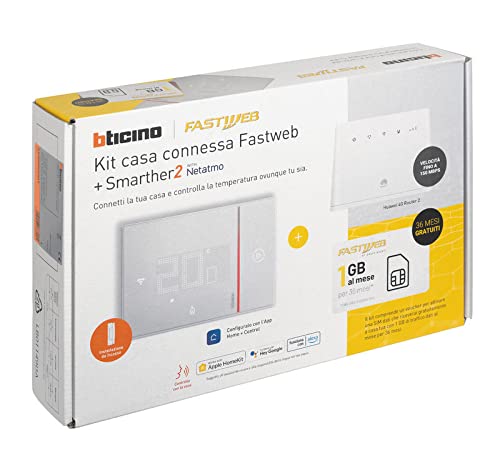 Bticino Termostato WiFi Inteligente Smarther2 with Netatmo SXW8002KIT, Integrado, Blanco + Router 4G WiFi + Voucher para SIM 4G Fastweb