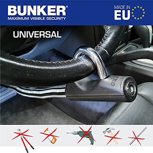 Bunker BP80/B Barra Antirrobo Coche Alta Gama Volante Pedal, Blindaje Articulado, Cierre Basculante Endurecido, Cable Acero Blindado, Universal Auto SUV Furgoneta, Cerradura Alta Seguridad 3 Llaves