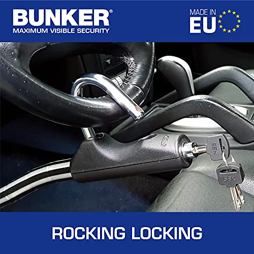 Bunker BP80/B Barra Antirrobo Coche Alta Gama Volante Pedal, Blindaje Articulado, Cierre Basculante Endurecido, Cable Acero Blindado, Universal Auto SUV Furgoneta, Cerradura Alta Seguridad 3 Llaves