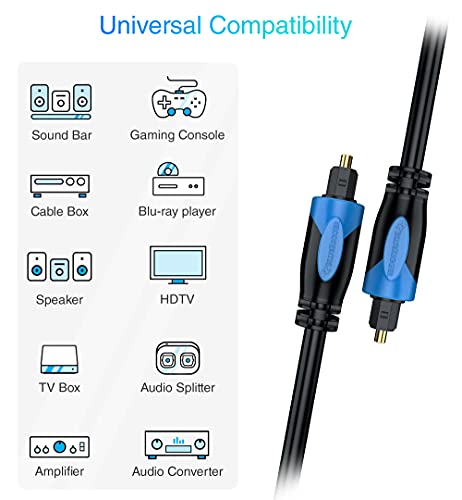 Cable de Audio óptico Digital ToslinkBlueRigger (0,9 M / 3 Ft) Cable de Fibra óptica S/PDIF con contactos chapados en Oro - para Playstation, Xbox, PS4, PS3, Sky Q, Sky HD, HDTV, DVD, BLU-Ray, AV Amp