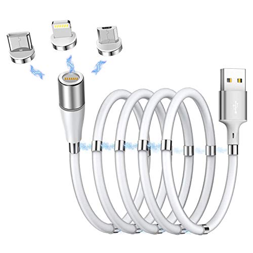 Cable de carga magnética, AICase Multi 3 en 1 Cable Super Organizado Carga Magnética Nano Data Cable con Adaptador Micro USB Tipo C IP Compatible con iphone Android Galaxy, Xiaomi, Huawei, Honor