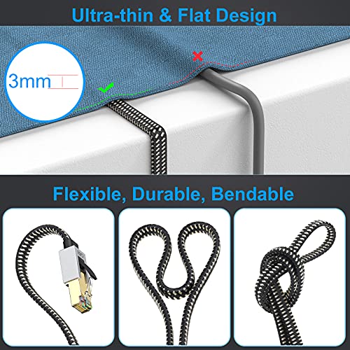Cable Ethernet Cat8 de 1M, Cordón de Remiendo de Lan de Nylon Trenzado de Alta Velocidad, Cable Plano Blindado RJ45 de 40Gbps 2000Mhz, para el Módem/Enrutador/Conmutador más rápido que Cat5e/Cat6/Cat7