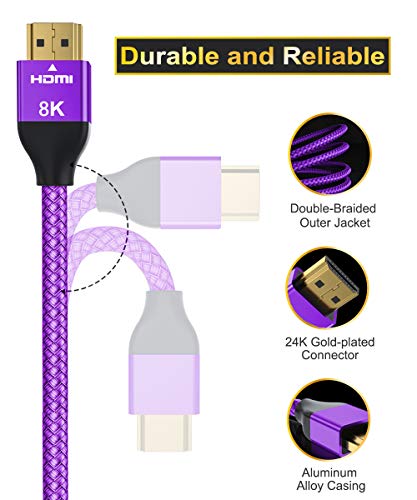 Cable HDMI 8K 2 Metros 2-Pack,48Gbps 7680P Cord HDMI 2.1 Ultra Alta Velocidad para Samsung QLED,Apple TV,Sony LG,Playstation,PS4,PS5,Nintendo Switch,Xbox One Series X,HDMI 2.0/4K 120Hz 144Hz m/MTS