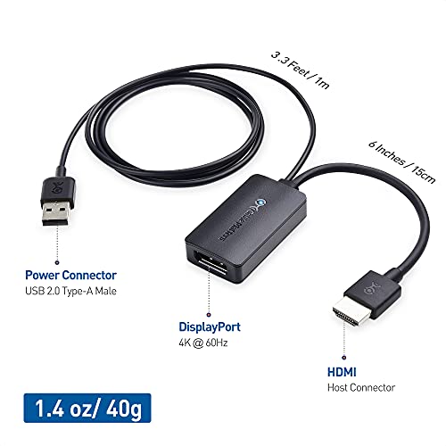 Cable Matters - Adaptador unidireccional de HDMI a DP para Ordenadores portátiles y de sobremesa (de HDMI 2.0 a DP 1.2) con resolución de vídeo 4K a 60 Hz, no Compatible con PS5 o Xbox Serie X/S
