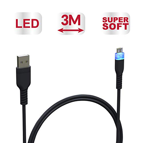 Cable micro USB, supersoft anti-nodo LED para mando PS4/PS4 Pro/PS4 Slim/Xbox One/Xbox One X controller