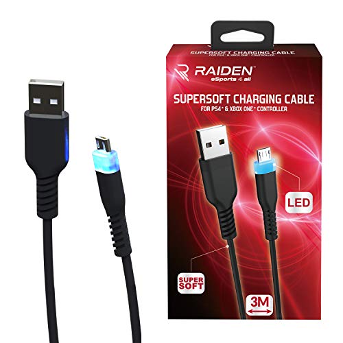Cable micro USB, supersoft anti-nodo LED para mando PS4/PS4 Pro/PS4 Slim/Xbox One/Xbox One X controller